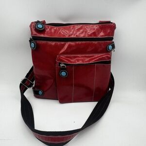 Urban Junket Bag Charge N Go Coated Canvas Cranberry Red/blue Crossbody Bag